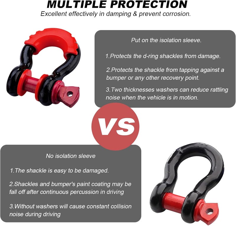 Wevdn D Ring Shackle Isolators Washers Kit, Rubber Shackle Isolators with Washers Fits Standard 3/4" Shackles, Soft Shackle Isolators Protect Shackle & Bumper Reduce Rattling (Red) - Image 5